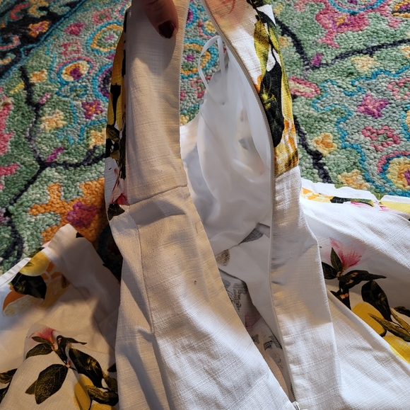 Eva Mendes New York & Company Lemon Floral Strapless Dress Midi Medium - Picture 6 of 7